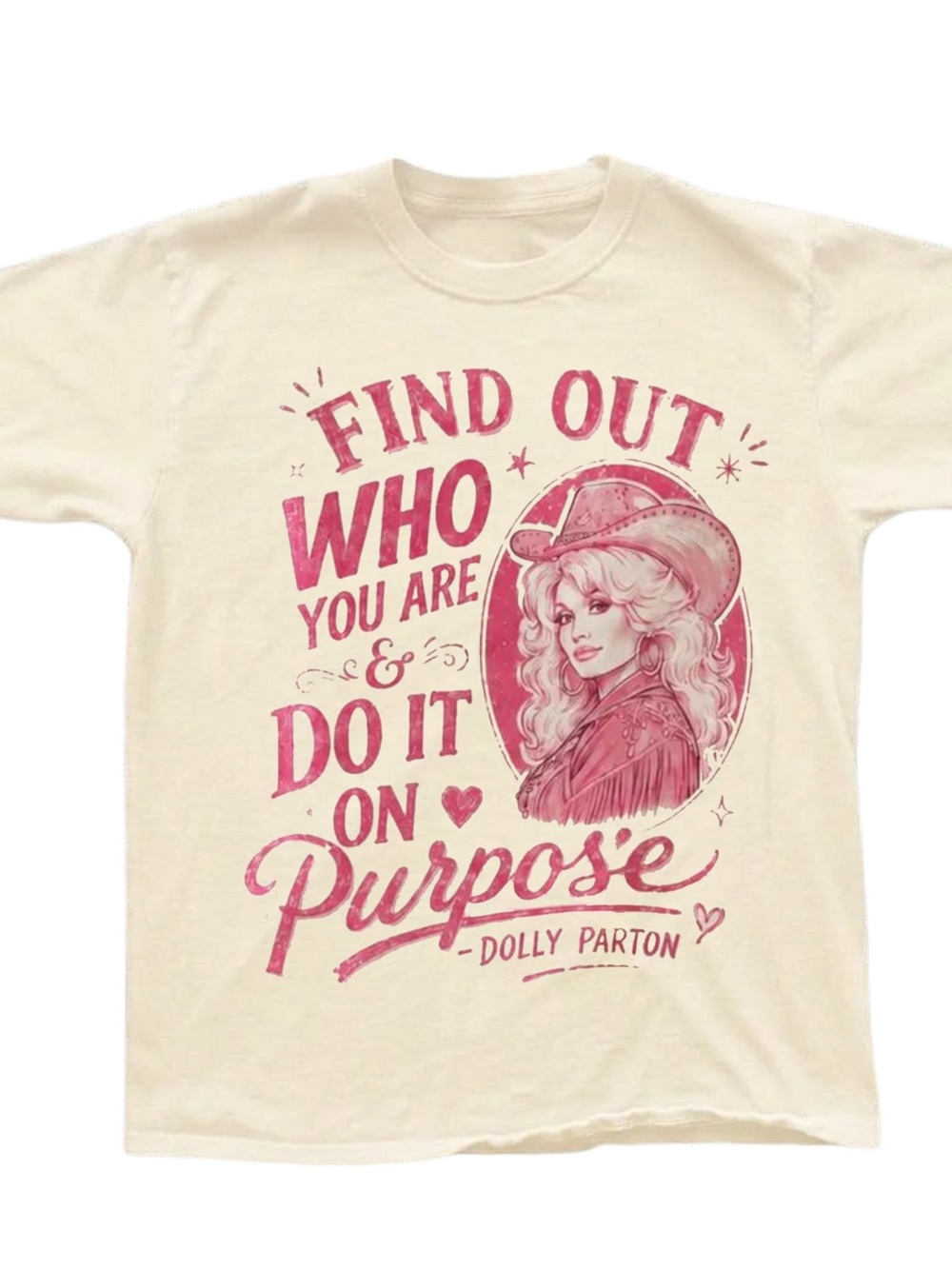Cream Tee with Pink Dolly Parton Graphic